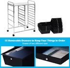 GOFLAME 15-Drawer Rolling Storage Cart, Craft Storage Cart with Removable Drawers & Lockable Wheels, Art Cart Supply Storage Organizer for Home Office Classroom, Black