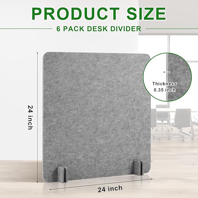 Kisston 12 Pack Desk Privacy Panel 24 x 24'' Acoustic Desk Divider Stand up Freestanding Privacy Panel Noise Visual Distraction Reducing Table Divider Office Student Cubicle Reception Area(Light Gray)