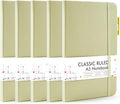 feela 5 Pack Notebooks Journals Bulk, Hardcover Classic Ruled Lined Journals with Pen Holder for Women Girls School Business Supplies, with 5 Black Pens, 120 GSM, 5.1”x8.3”, A5, Avocado Green
