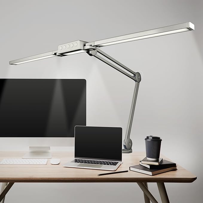 Neatfi LED Desk Lamp, Dimmable Desk Light with 360 SMD LEDs, 30W, CRI 95, Adjustable Color Temperature, Task Lamp for Home, Office, and Workbench (CCT, Silver, 41 Inches)