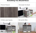 TQVAI Wood Literature Organizer, 12 Slots Hold 6000 Sheets A4 Papers, Wooden Desk Paper File Storage Organizer with Adjustable Shelves, Mailbox Cubbies for Office Home Classroom, Retro Grey/White