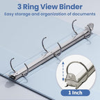 SUNEE 3 Ring Binder 1 Inch 1 Pack, Clear View Binder Three Ring PVC-Free (Fit 8.5x11 Inches) for School or Office Supplies, Haze Blue