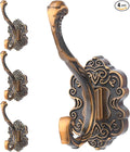 4 Pcs Vintage Coat Hooks Wall Mount, Matte Metal Hat Hooks for Entryway, Cubicle, Mudroom, Bathroom, Heavy Duty Copper Color Decorative Wall Hooks for Towel, Key, Robe, Backpack, Purse, Bag, Clothes