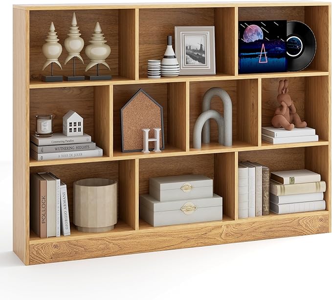 Tangkula 10-Cube Bookshelf, 55”L Floor Bookcase with 2 Anti-Tipping Kits, Freestanding Storage Organizer, 4-Tier Display Shelf for Home, Office & Dorms, Natural/White (Natural, 10-Cube-Large)