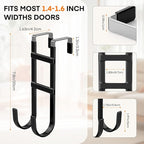 FYY Over The Door Hooks - 4 Pack Heavy Duty Dual-Hook Organizer Hanger with Non-Slip Rubber for Towels, Clothes, Hats & Bags Use in Bathroom, Bedroom, Kitchen - Fits Interior Doors Up to 1.6" Black