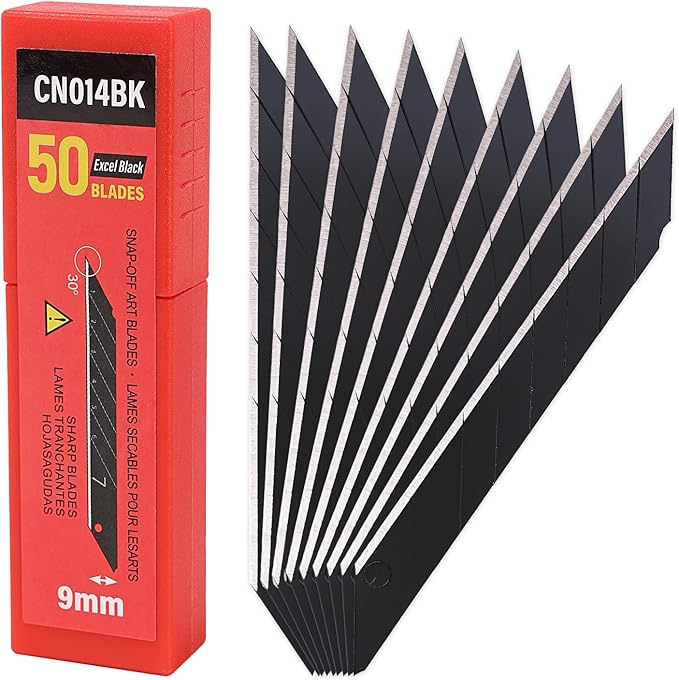 Gomake 9mm Utility Knife Replacement Blades,30 Degree Snap Off Carbon Steel Blades for Retractable Cutting Knives, Hobby, Craft Knife, Box Cutter 100PCS-Black