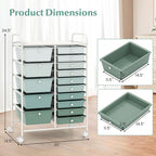 COSTWAY 15-Drawer Rolling Storage Cart, Mobile Utility Cart with Heavy-duty Frame & Lockable Wheels, Multipurpose Storage Organizer for Paper, Office, School, Green Gradient