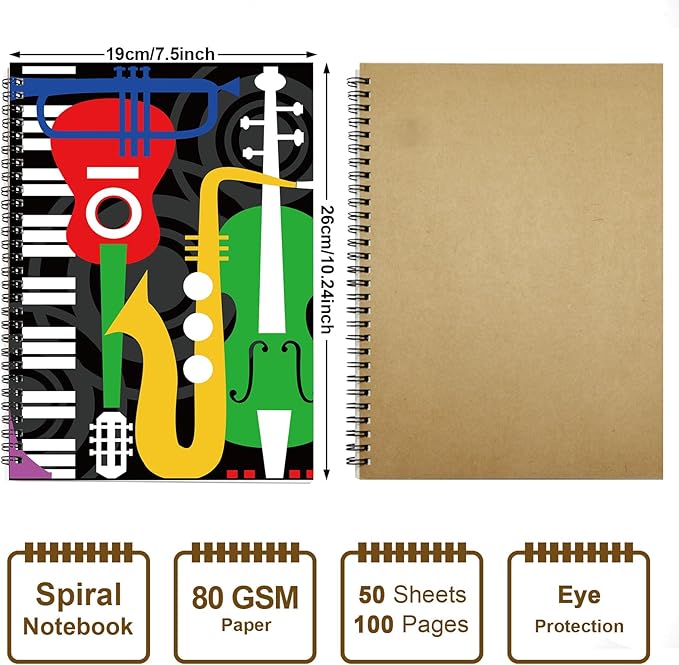 MAXCURY Blank Sheet Music Composition Manuscript Staff Paper Art Music Notebook Black 100 Pages 26x19cm (Machine)