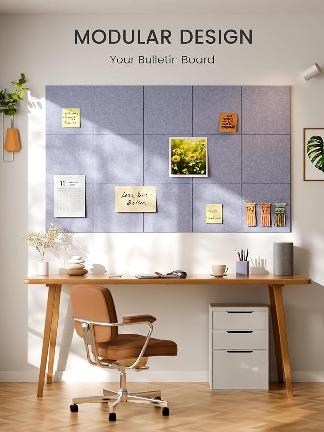 Bumusty Large Cork Board 36"x24" Alternative - 6 Pack Felt Wall Tiles with 40 Safe Removable Adhesive Tabs, 30 Pushpins, Cork Boards for Walls Pin Board Bulletin Board Office Decor (Soft Periwinkle)