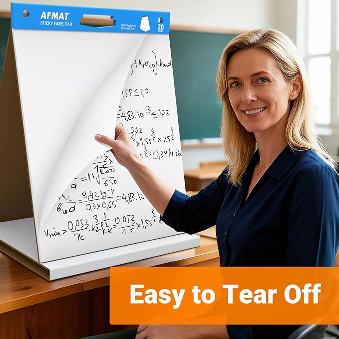AFMAT Tabletop Sticky Easel Pad & Dry Erase Board 2 in 1, 20 x 23 in Portable Easel Stands for Teachers, Super Sticky & Bleed-Resistant, Ideal for Meetings/Training/Presentation, 20 Sheets/Pad, 6 Pads