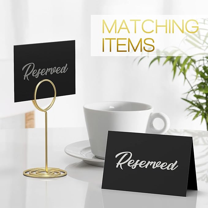 10 Pack Black Reserved Table Signs for Wedding - 3x4 Cardstock Silver Foil Reserved Seating Signs for Weddings - Double Sided Reserved Signs for Tables - Restaurant Table Tent Reservation Cards