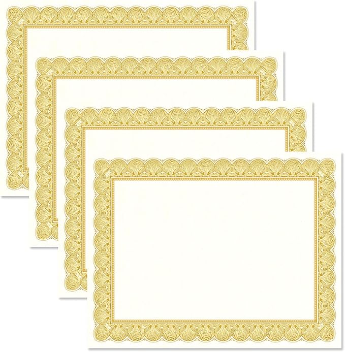 Elite Gold & White Parchment Certificate Papers - Pack of 100, Laser & Inkjet Printer Compatible, For Office, Business Awards, Graduation, School Diplomas, 8-1/2" x 11" on 70 lb Text Stock