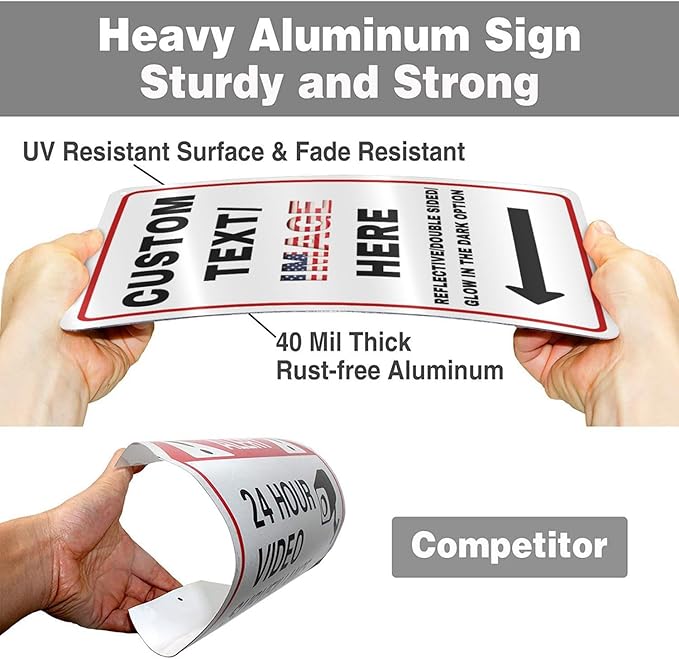 Custom Sign Left or Right Arrow, Glow in the Dark/Reflective Option, Personalized Metal Address Plaque, Customize for Business Logo, Office, Home, Yard, Outdoor 12''x8''