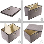 PRANDOM Large Collapsible Storage Containers with Lids [5-Pack] Linen Fabric Foldable Storage Bins Boxes Organizer Baskets Cube with Cover for Home Bedroom Closet Office Nursery (17.7x11.8x11.8)