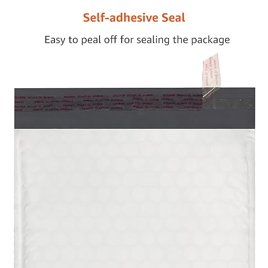 Amazon Basics Poly Bubble Self-Seal Mailer, 10.5" x 16" (Internal Size 10.25" x 15"), 100-Pack, White/Grey