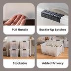 IRIS USA 54 QT Plastic Storage Box with Lid and Latches - 4 Pack - BPA-Free, Discreet Organizing Solution, Durable Nestable Stackable Containers, Secure Pull Handle - Pearl