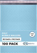 Light Blue Poly Bubble Mailers 8.5x14.5 inch #3 | Self Seal Padded Envelopes | Cushioned Bubble Mailer | Usable Size 8.5x13.5 | WaterProof | Lightweight mailing Shipping Bags | 100 Pack Bulk