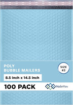 Light Blue Poly Bubble Mailers 8.5x14.5 inch #3 | Self Seal Padded Envelopes | Cushioned Bubble Mailer | Usable Size 8.5x13.5 | WaterProof | Lightweight mailing Shipping Bags | 100 Pack Bulk