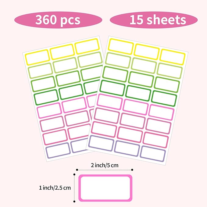 STARLIBOO Removable Freezer Labels,1x2 Inch Color Coding Removable Labels for Food Containers, Removable Label, Freezer Label to Write on/Waterproof (8 Colors,360 Pcs)