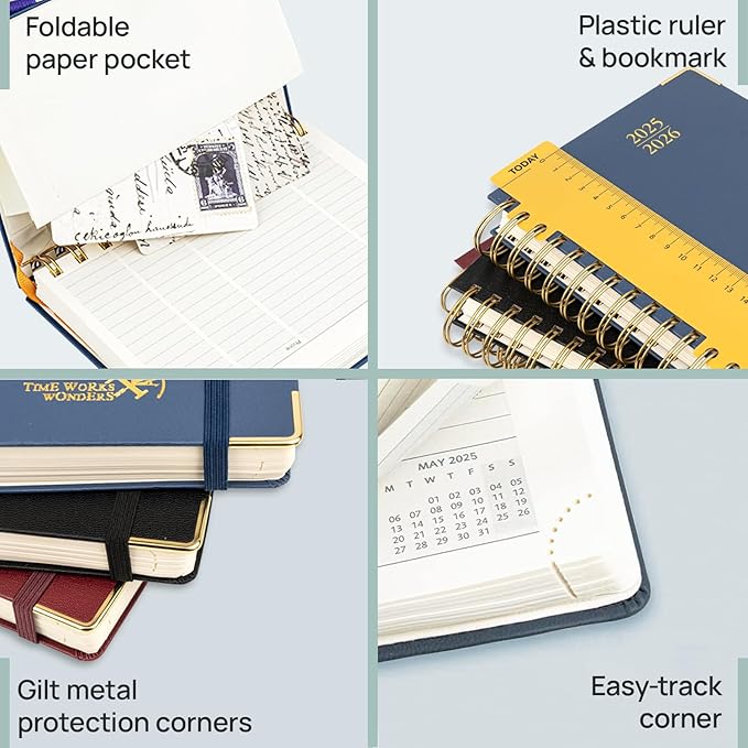 POPRUN Pocket Planner 2025-2026 (Spiral Hardcover - 4''x 6.25''), Daily Weekly and Monthly (July 2025 - June 2026) with Hourly Time Slots, for Purse, 100 GSM - Violet