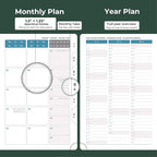 IN-luxpro Daily Planner 2026 with One Page Per Day,(A5-8.5" x 5.9"),12 Months Calendar Hourly Appointment Book Monthly Tabs & Self-adhesive Pen Holder,Inner Pocket, Vegan Leather Hardback,Green