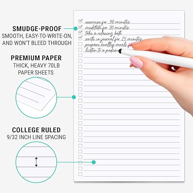 321Done Checklist Notepad Planning Pad - 50 Sheets (5.5x 8.5) To Do Tear Off, Checkbox List - Made in USA - Blank Plain White