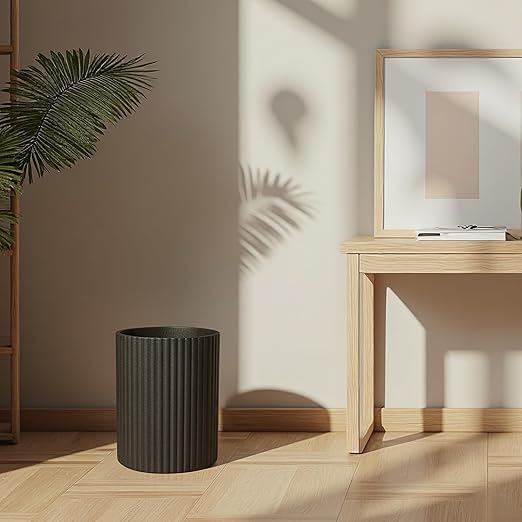 DoveeDosa Black Luxury Stone Bathroom Trash Can, Modern Bathroom Office Trash Can, Resin Wastebasket, Garbage Receptacle Bin for Bathrooms, Offices, Powder Rooms, Kitchens (Black)