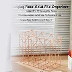 Fei Bi 1 Pack Metal Hanging Rose Gold File Organizer, Basket, Box, Storage Box, Office and School Supplies Organizer
