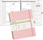 POPRUN Monthly Planner 2026-2027 (Large 8.5" x 10.5") 18 Months Calendar Book(Jan 2026 - Jun 2027) - 4 Pages per Month with Expense & Notes, Stair-like tabs, Leather Cover, Sunday Start - Pink