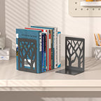 VFINE 8-Piece Metal Bookends for Shelves, Black Tree Book Ends for Books, Decorative Desk Book Organizer, Non-Skid Shelve Bookends for Home Office Shcool Supplies
