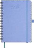 BEZEND 2026 Planner Weekly and Monthly (6" x 8.5" Spiral) Daily Calendar with Hourly Timeslots & Tabs (Jan-Dec) Note & Expenses, Pen Holder, Inner Pocket, Vegan Leather Softcover - Cornflower