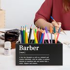 QZQE Barber Definition Pen Pencil Holder Organizer for Desk, Salon Barbershop Decor, Modern Minimalist Barber Shop Wooden Box Signs Decorations for Home Office Desk Tabletop