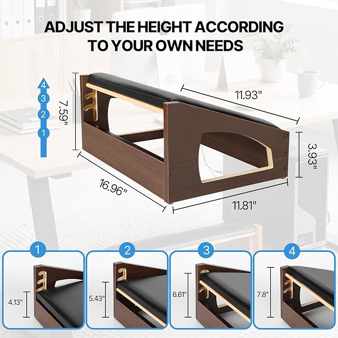 XINGMIAOWJ Ergonomic Foot Rest, 4 Adjustable Height Foot Stool,Footrest Under Desk， Soft Cushions, Foot Rest Office,Improving Posture, Promoting Blood Circulation（Espresso）