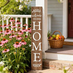 Welcome Sign for Front Porch, 47" Large Wooden Welcome to Our Home Sign Door Hanging Standing Plaque, Farmhouse Vertical Outdoor Porch Decorations for Yard Patio Entrance (Natural)
