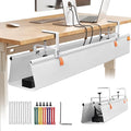 SUREUP9 No Drill Under Desk Cable Management Tray, 48" Cord Organizer with Clamp, Fabric Cable Management for Standing Desks, Ideal for Home & Office - White