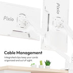 Pixio PS1D Wave White Dual Monitor Arm Stand Desk Mount - Fits up to 32 inches Monitors and up to 19.8lbs. VESA Compatibility and Integrated Cable Management