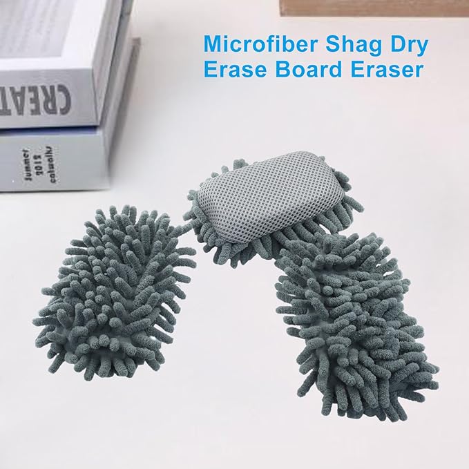 Biaungdo 5 Pack Washable Whiteboard Eraser, Microfiber Shag Dry Eraser for Classroom Teacher Supplies, Office, Home(Grey)