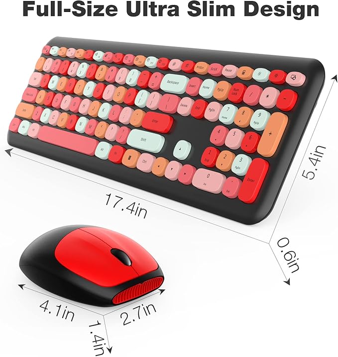 MOFII Wireless Keyboard and Mouse Combo Silent, Slim Compact 2.4G USB Full Size, Cute Keyboard 110 Keys for PC, Notebook, MacBook, Tablet, Laptop, Windows System