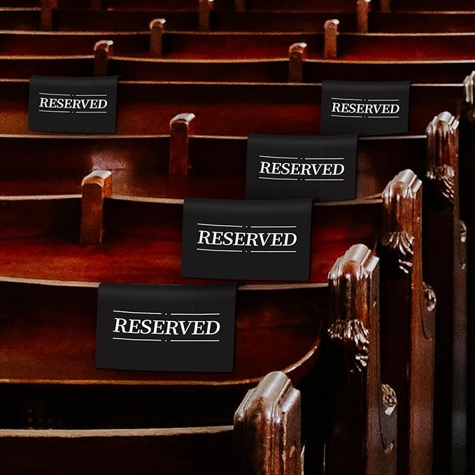 24 Pcs Reserved Seating Signs Reserved Chair Sign Printed Placeholder for Church Pew, Wedding, Party Events (Black, 24 Pcs)