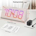 DreamSky Wooden Digital Alarm Clock for Bedroom - RGB Electric Desk Clock with Large Numbers, USB Port, Loud Alarm for Heavy Sleepers, Dimmer and Volume Control, Snooze, Wood Décor (Adapter Powered)