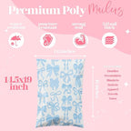 Pretty Package Store 14.5x19 Designer Poly Mailer 100 Pack Heavy Duty Waterproof Self Seal Shipping Bags for Small Business Large Mailing Envelopes Bulk Tear Resistant Packaging Blue Bows