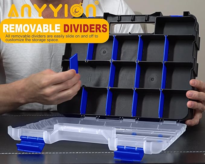 Anyyion Small Parts Organizer, 34-Compartments Double Side parts organizer with Removable Dividers for Hardware, Screws, Bolts, Nails, Beads, Jewelry. (1, Blue)