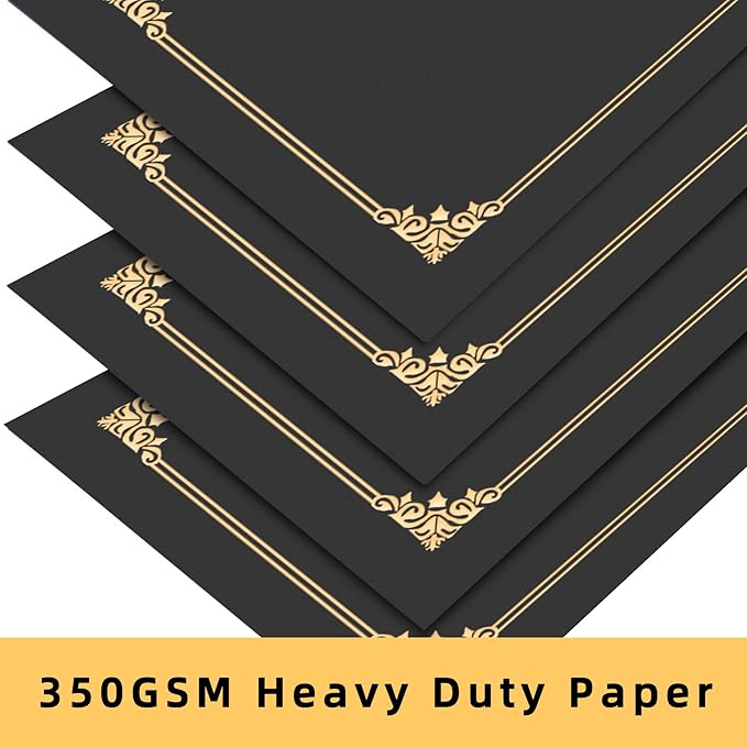 HAUTOCO 90 Pcs Certificate Holders, Black Diploma Folders Document Covers with Gold Foil Border for Letter Size 8.5x11 Cardstock, Award, Graduation