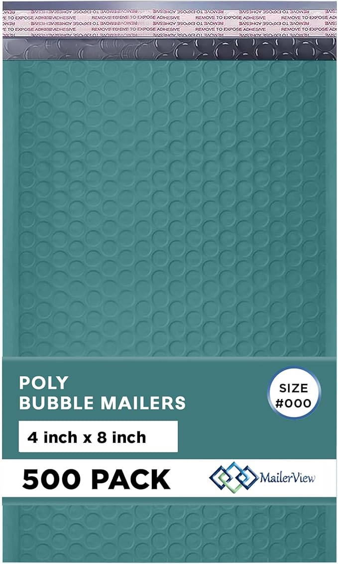 MAILERVIEW Green Small Bubble Mailers 4x8 Inch #000 | Thick Padded Poly Bubble Mailer Envelopes | 500 Pack Bulk | Trading Card Sports Card Shipping
