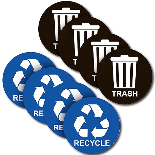 Recycle Stickers for Trash Bins - Perfect Recycling Sticker for Trash Can - 4 Pack - 5" x 5" Decal Logo - Ideal Label Sign for Home or Office Refuse Bin - Suitable for Indoor/Outdoor use