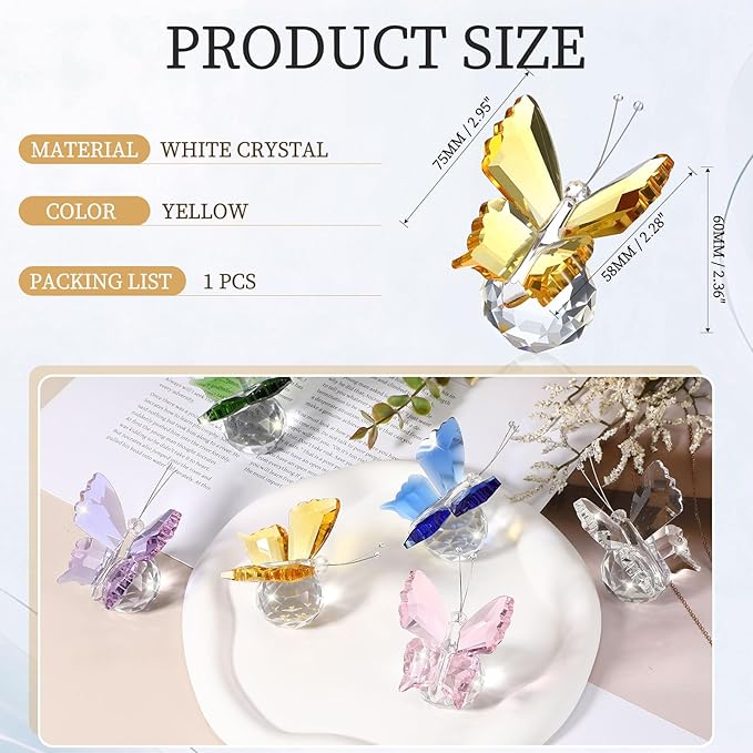 PATIKIL Butterfly Crystal Paperweight, 75mm / 3 Inch Crystal Paperweight Paper Weight for Home Office Desktop Table Decor Wedding Party Jewelry Ornaments, Yellow