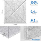 Sonicism 22 Pack X-Lined Acoustic Panels with Self-Adhesive, 12"X 12"X 0.4" Sound Proof Foam Panels, Decorative Soundproof Wall Panels, Sound Absorbing Tile for Home & Offices, Silver Gray