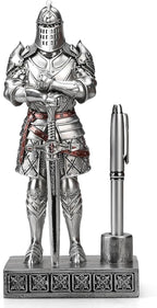 Amoysanli Knight Pen Stand Decoration Resin Pen Holder Art Craft Paperweight for Desktop Organizer Festival Gifts for Boyfriend Husband Dad Son(Silver)