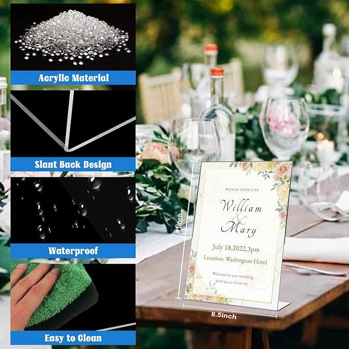Laerjin Acrylic Sign Holder 8.5 x 11 - 16 Pack Clear Slanted L-Shaped Display Stand, Flyer & Menu Frame, Side Loading Paper Signage Holder - Office, Restaurant, Trade Show Use
