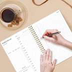 Daily Planner Undated - B5 To Do List Notebook Hourly Schedules, Spiral Appointment Planner for Women and Men, PVC Hardcover, Inner Pocket, Elastic Closure, 7" x 10", Rose Flower
